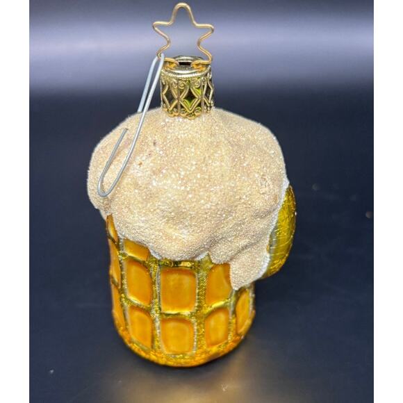 Miniature Frosty Foam Beer Mug Blown Glass Christmas Holiday Ornament 4" x 2" - Picture 3 of 12